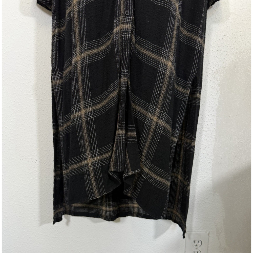 Cloth & Stone Plaid Maxi Shirt Dress Large Hi Low Stretch Boho Academia Stretch - Picture 6 of 15